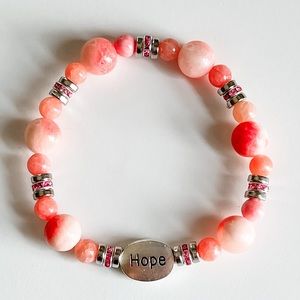 “HOPE” pink quartzite stone elastic bracelet
